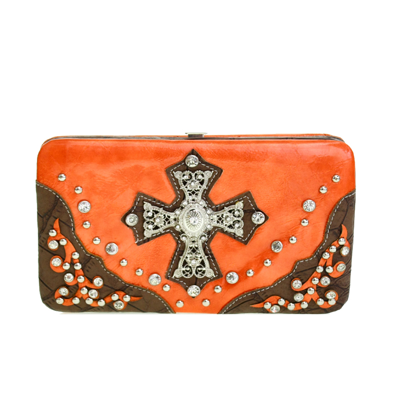 Orange Western Cowgirl Trendy Hard Case Wallet - DCG3 3000 - Click Image to Close